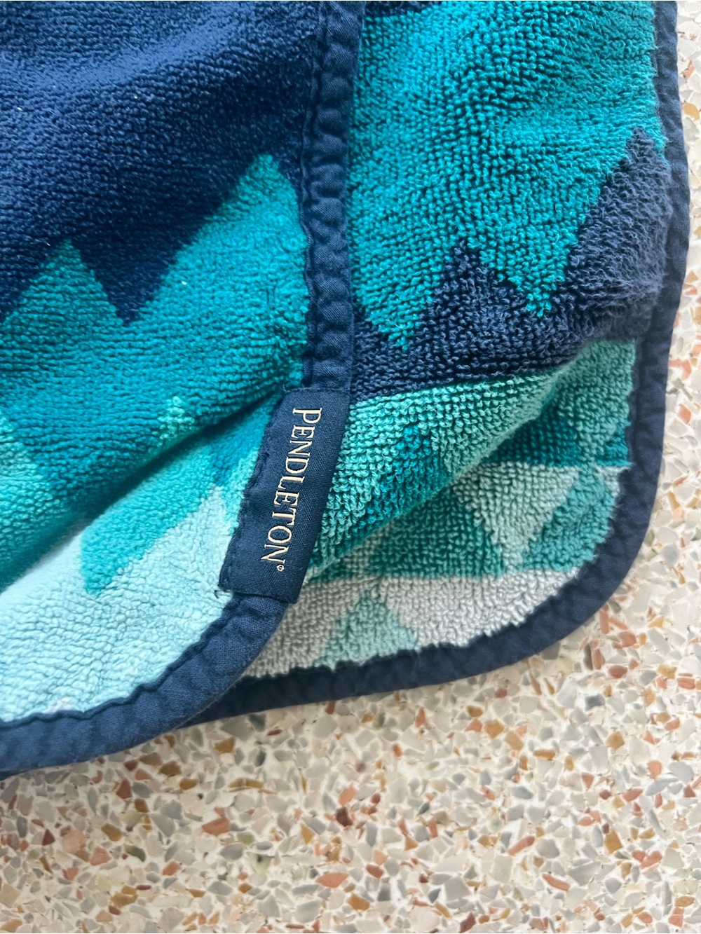 Pendleton Kids Hooded Swim Coverup in Teal, Navy & White - Picture 2 of 3